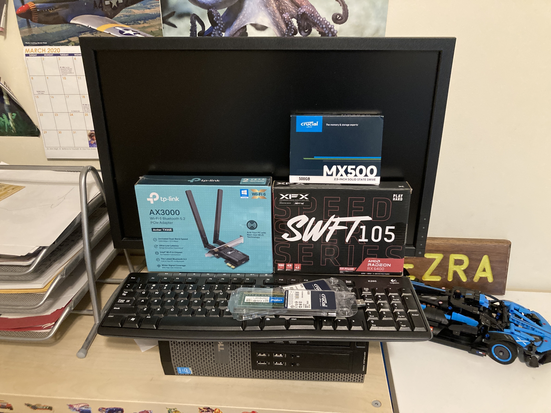 All the parts, stacked on top of the computer